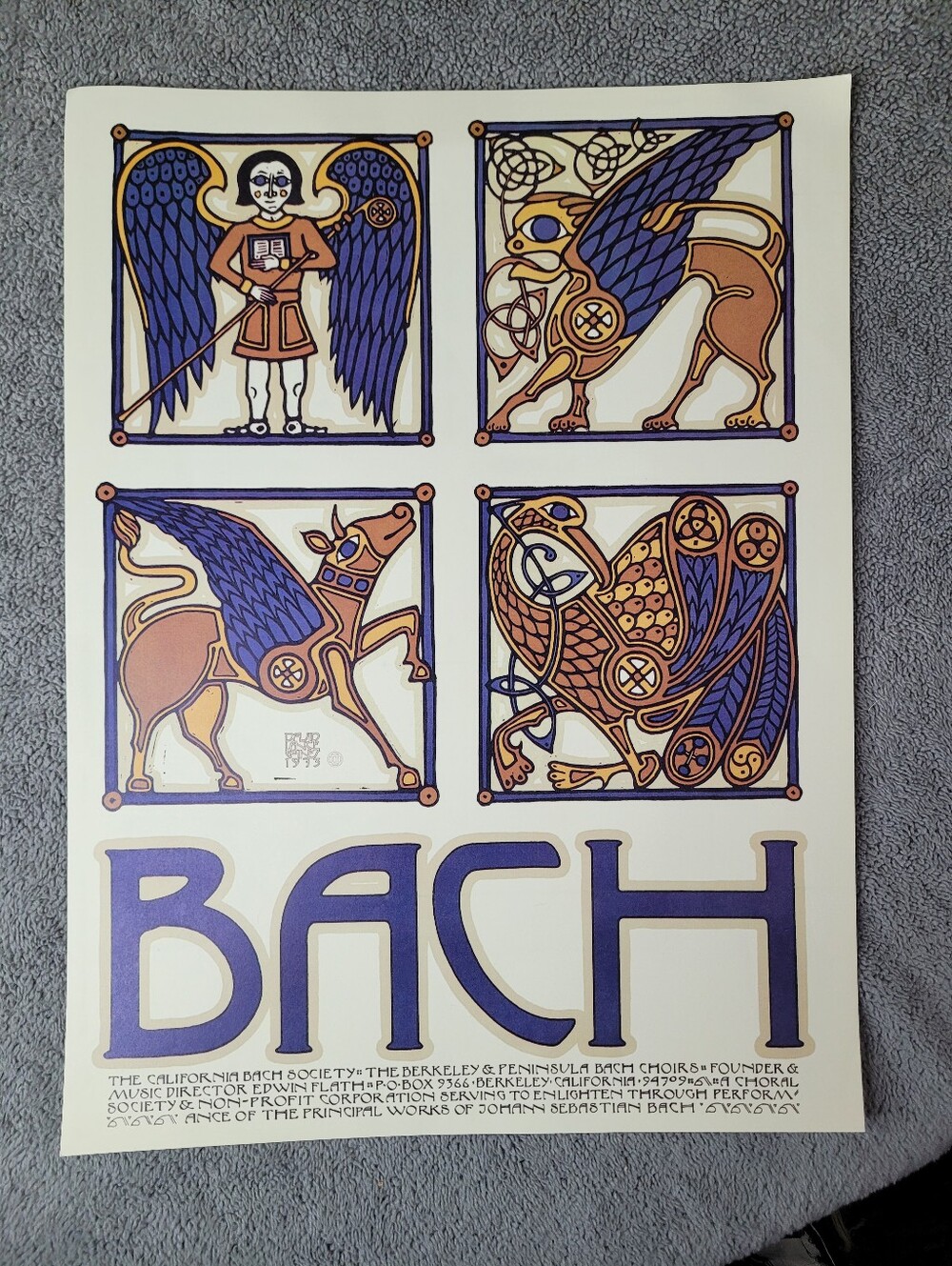 Vintage David Lance Goines California Bach Society Art Print Poster 11x15 1973